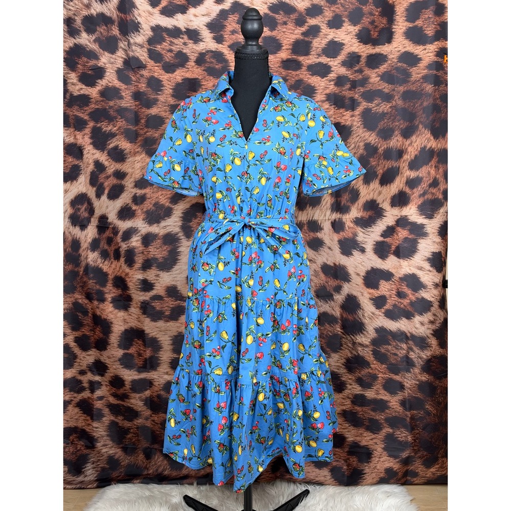 Donna Morgan Fruit Print Tiered Short Sleeve Midi Dress